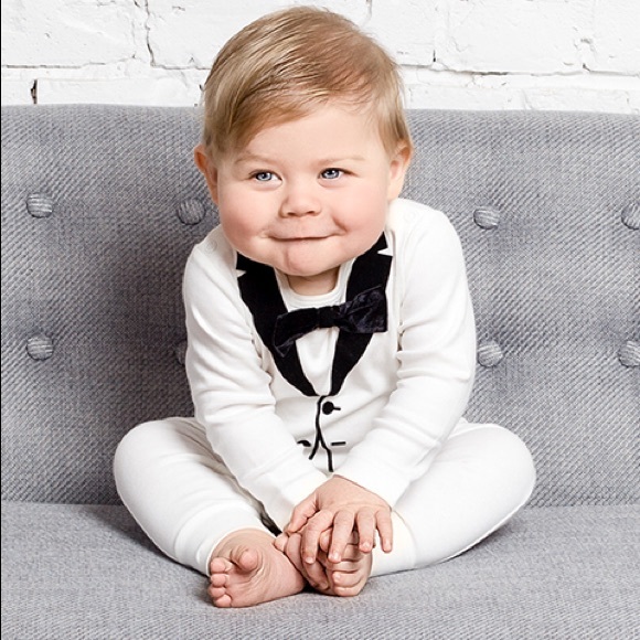 Kids The Tiny Universe Tiny Tuxedo Romper - White - Picture 8 of 8